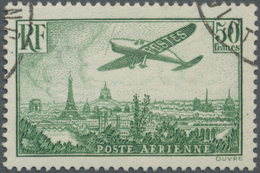 ** Frankreich: 1936, Flugpostmarke 50 Fr. Gelbgrün, Zentriertes Luxusstück, Entwertet Mit Zwei Teilstempeln (Yver - Used Stamps