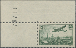 ** Frankreich: 1936, Flugpostmarke 50 Fr. In Seltener Farbe „dunkelgrün”, Postfrische Luxus-Bogenecke Mit Paginie - Used Stamps