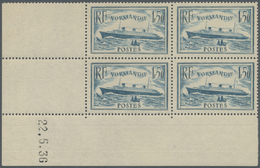 **/ Frankreich: 1936, Blaues Band 'Passagierschiff Normandie' 1.50 Fr. Hellblau Im Postfrischen, Ungefalteten Vier - Used Stamps