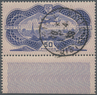 O Frankreich: 1936, Flugpost: Flugzeug über Paris 50 F Blau Mit KOPFSTEHENDEM Rosa Gitterunterdruck, Luxusunterr - Used Stamps