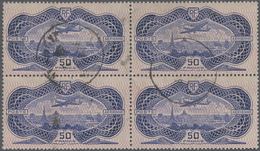O/ Frankreich: 1936, 50 Fr. Flugpost 'Banknotenmarke' Im Seltenen Gestempelten Viererblock Mit Zwei Entwertungsst - Used Stamps