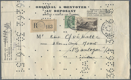 Br Frankreich: 1951, 5 Fr Green And 50 Fr Dark Brown, Mixed Franking On Return Receipt With Punched Perforation F - Oblitérés