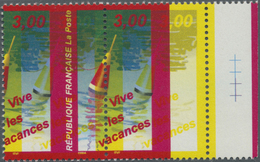 ** Frankreich: 1999, Greeting Stamp 3,00fr. Horizontal Pair From Right Margin With HEAVY MISPLACED COLOURS, Mint - Oblitérés