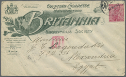 Br Thematik: Tabak / Tobacco: 1915 "Egyptian Cigarette Manufactory BRITANNIA In ADEN": Two Advertising Envelopes (one In - Tobacco