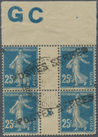 O Frankreich - Militärpostmarken: 1903, 25 C. Säerin Im Gestempelten Zwischensteg 4-er Block Vom Oberrand (GC Im - War Stamps