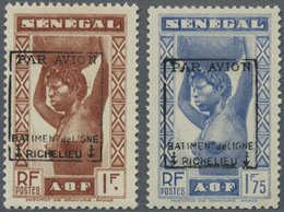 ** Frankreich - Militärpostmarken: 1 Fr. Und 1.75 Fr. Senegal Mit Aufdruck "Par Avion Batiment Del Ligne Richelie - Poste Aérienne Militaire