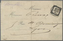 Br Frankreich - Portomarken: 1859, 10 C Black Single Franking Cancelled 4.JAN.1859 On Folded Local Letter In LYON - 1859-1959 Covers & Documents