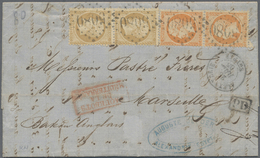 Br Französische Post In Ägypten - Alexandria: 1865, 10c. Bistre And 40c. Orange, Two Vertical Pairs On Lettershee - Other & Unclassified