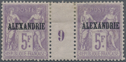 * Französische Post In Ägypten - Alexandria: 1899. Horizontal Gutter Pair Sage 5fr Lilac Bearing #9. Unused. 189 - Other & Unclassified