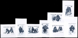 ** Thematik: Tiere-Affen / Animals-monkeys: 1970, Ruanda, MOUNTAIN GORILLAS - 8 Items; Plate Proofs For The Set In Black - Singes