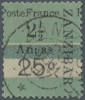 O Französische Post In Zanzibar: 1897 Emergency Issue, 2 1/2 A And 25c On Green And White On Interpanel Stamp (p - Other & Unclassified