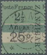 O Französische Post In Zanzibar: 1897 Emergency Issue, 2 1/2 A And 25c On Green And White On Interpanel Stamp (p - Altri & Non Classificati