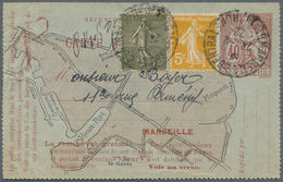 GA Frankreich - Ganzsachen: 1922, Marsaille Rohrpost 40 C, Ganzsachen-Kartenbrief Mit Zusatzfrankatur Und Stempel - Other & Unclassified