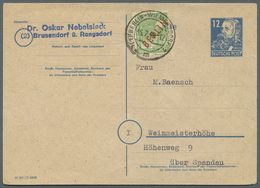 Br Berlin - Postkrieg: 1949, 2 Belege, Einmal 12 Pfg. SBZ Ganzsachenkarte Mit Zugeklebter 10 Pfg. Rotau - Other & Unclassified