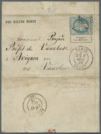 Br Frankreich - Ballonpost: 1870, 20 C Napoleon, Tied By "etoile Chiffree" Along With Cds PARIS SENAT, 7.OCT.70, - 1960-.... Covers & Documents