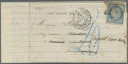 Br Frankreich - Ballonpost: 1870, 20 C. Ceres Blau Auf Ballon Monte Brief, Inhalt Gefaltete Zeitung "La Dépeche B - 1960-.... Storia Postale