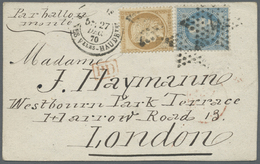 Br Frankreich - Ballonpost: 1870, LE BAYARD, Self-made Card Sized 11:7 Cm, Franked With 20c. Blue "laure" And 10c - 1960-.... Storia Postale