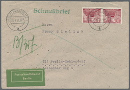 Br Berlin - Postschnelldienst: 1951:  Schnelldienstbrief 80 Pfennig Mit 2 X 40 Pfennig Bauten Ab Berlin - Covers & Documents