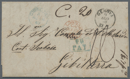 Br Gibraltar: 1857. Stampless Envelope Written From Genova Dated '9 August 59' Addressed To Gibraltar Cancelled B - Gibraltar