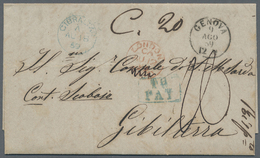 Br Gibraltar: 1857. Stampless Envelope Written From Genova Dated '9 August 59' Addressed To Gibraltar Cancelled B - Gibilterra