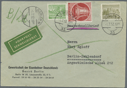 Br Berlin - Postschnelldienst: 1952, PSD-Brief 80 Pfennig Mit 10 Und 50 Pfennig Bauten I, Dazu 20 Pfenn - Lettres & Documents