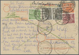 GA Berlin - Postschnelldienst: 1950:  Ganzsache 8 Pfennig Bauten, Erste Ausgabe Mit Zusatzfrankatur 72 - Storia Postale