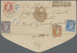 Br Griechenland: 1862, Second Athens Printing 40 L., 20 L. And 10 L., Tied By Cds. "ZANTE 16.12.63" To Insufficie - Covers & Documents