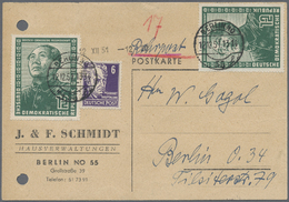 Br Berlin - Besonderheiten: 1951: Rohrpost-Ortskarte 30 Pf. ( 10 + 20 RP ) Mit 6 Pf. Köpfe, 2 X 12 Pf. - Andere & Zonder Classificatie