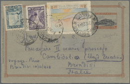 GA Griechenland: 1928, 2dr. "Patakonia" Airmail Stamp And 40lep./50lep. Uprating A Stationery Card 1.50dr., Comme - Covers & Documents