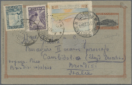 GA Griechenland: 1928, 2dr. "Patakonia" Airmail Stamp And 40lep./50lep. Uprating A Stationery Card 1.50dr., Comme - Lettres & Documents