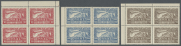 ** Griechenland: 1933, Zeppelin, Complete Set Of Three Values As Marginal Blocks Of Four, Unmounted Mint, Some Na - Covers & Documents