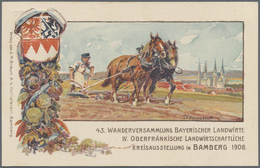 GA Thematik: Tiere-Pferde / Animals-horses: 1908, Bayern. Privat-Postkarte 5 Pf Wappen "43. Wanderveranstaltung Bayr. La - Chevaux