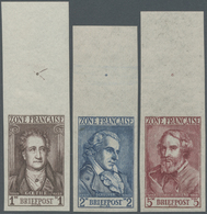 ** Französische Zone - Allgemeine Ausgabe: 1945, 1 M. Bis 3 M. Deutsche Dichter Als Ungezähnte Vorlaged - Altri & Non Classificati