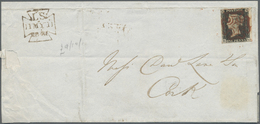 Br Großbritannien: 1840. Envelope (creases, Hinges) Addressed To Cork Bearing SG 1, 1d Black (plate 1a) Tied By R - Other & Unclassified