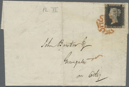 Br Großbritannien: 1840. Envelope (folds, Hinges) Addressed To London Bearing SG 1, 1d Black (Plate 6) Tied By Re - Autres & Non Classés