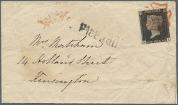 Br Großbritannien: 1840. Envelope (creased) Addressed To Kensington Bearing SG 1, 1d Black Tied By Red Maltese Cr - Other & Unclassified