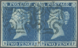 O/ Großbritannien: 1841, A Horizontal Pair QV 2 D. Blue, Plate 3 , Letters BE-BF Tied By Two Blue(!) Maltese Cros - Other & Unclassified