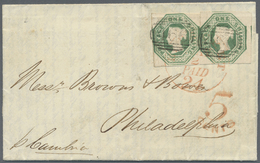 Br Großbritannien: 1847, 1s. Deep Green, Die "W.W.1", Horizontal Pair, Tied By Barred Numerals "466" Liverpool To - Other & Unclassified
