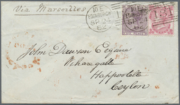 Br Großbritannien: 1857. Envelope (creases, Tears) Addressed To 'Happootelle, Ceylon' Bearing SG 76, 3d Carmine-r - Other & Unclassified