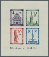 ** Französische Zone - Baden: 1949, Wiederaufbau-Block Ungezähnt Mit Plattenfehler "Farbpunkt Links Neb - Autres & Non Classés