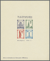 (*) Französische Zone - Baden: 1949, Wiederaufbau-Block Als Ministerblock Auf Kartonpapier Mit Druckverm - Autres & Non Classés