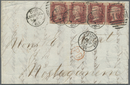 Br Großbritannien: 1865. Envelope Addressed To Algeria, North Africa Bearing SG 43, 1d Rose (strip Of 4) Tied By - Autres & Non Classés