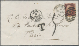 Br Großbritannien: 1876. Envelope (pin Holes) Addressed To France Bearing SG 44, 1d Rose Tied By London Duplex, U - Other & Unclassified