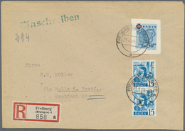 Br Französische Zone - Baden: 1949, 30 Pfg. Rotes Kreuz-Blockmarke Und Senkrechtes Paar 15 Pfg. Freimar - Altri & Non Classificati