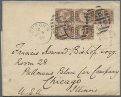 Br Großbritannien: 1878. Envelope Addressed To Chicago Bearing SG 49, ½d Rose (block Of Four And Single) Tied By - Autres & Non Classés