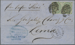 Br Großbritannien: 1863. Envelope Addressed To Lima, Peru Bearing SG 90, 1s Green (pair) Tied By London '12' Obli - Other & Unclassified