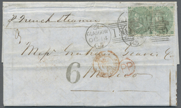Br Großbritannien: 1863. Envelope (fold) Addressed To Mexico Bearing Great Britain SG 90, 1s Green (2) Tied By Gl - Other & Unclassified