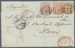 Br Großbritannien: 1876. Registered Envelope Addressed To France Bearing SG 94, 4d Vermilion Plate 14, (2) And SG - Autres & Non Classés