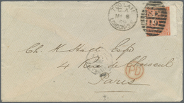Br Großbritannien: 1869. Envelope Addressed To Paris Bearing SG 94, 4d Vermilion Tied By 'Too-Late/London' Duplex - Other & Unclassified