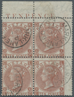 O/ Großbritannien: 1867, 10 P. Rotbraun, Farbfrischer, Sauber Gestempelter Viererblock Vom Oberrand, Minimale Ran - Autres & Non Classés